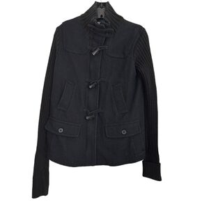 Gap Duffle Coat Jacket Military Size M Wool Blend Zip Toggle Button Heavy Black.